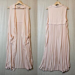 Philosophy Women's Vest Long Duster Pleated Pink Pockets Open Front Boho Small